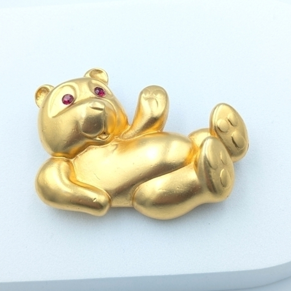Large vintage gold tone frosted finish bear brooch pin